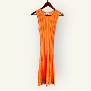 M Missoni Crochet Coral Sleeveless Ribbed High Neck Fit & Flare Skater Dress 8